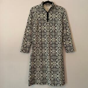 J.McLaughlin Black White Print Sporty Knee Length Dress Catalina Cloth Medium